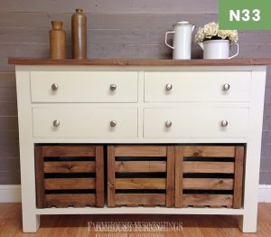 4ft Rustic Solid Pine Sideboard with Crate Storage